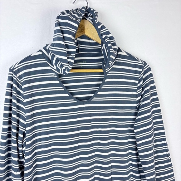 Garnet Hill Blue White Striped Tunic with Hood and Pockets - Picture 3 of 6